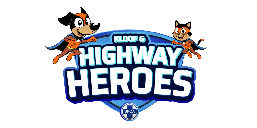 A dog and cat wearing Highway Heroes capes