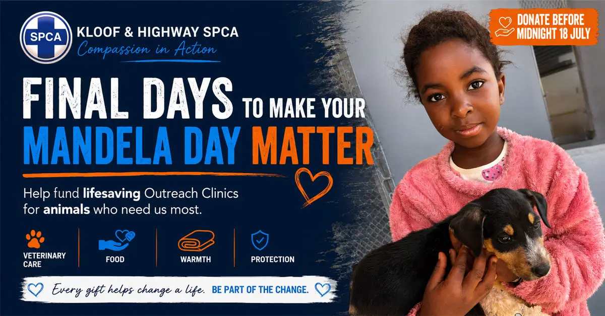 This 2026 Mandela Day, support Kloof And Highway SPCA